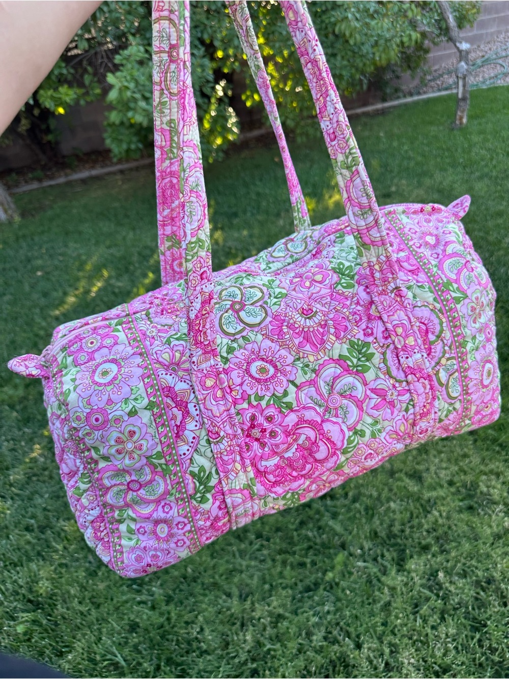 Quilted Floral Barrel Tote Bag - Pink